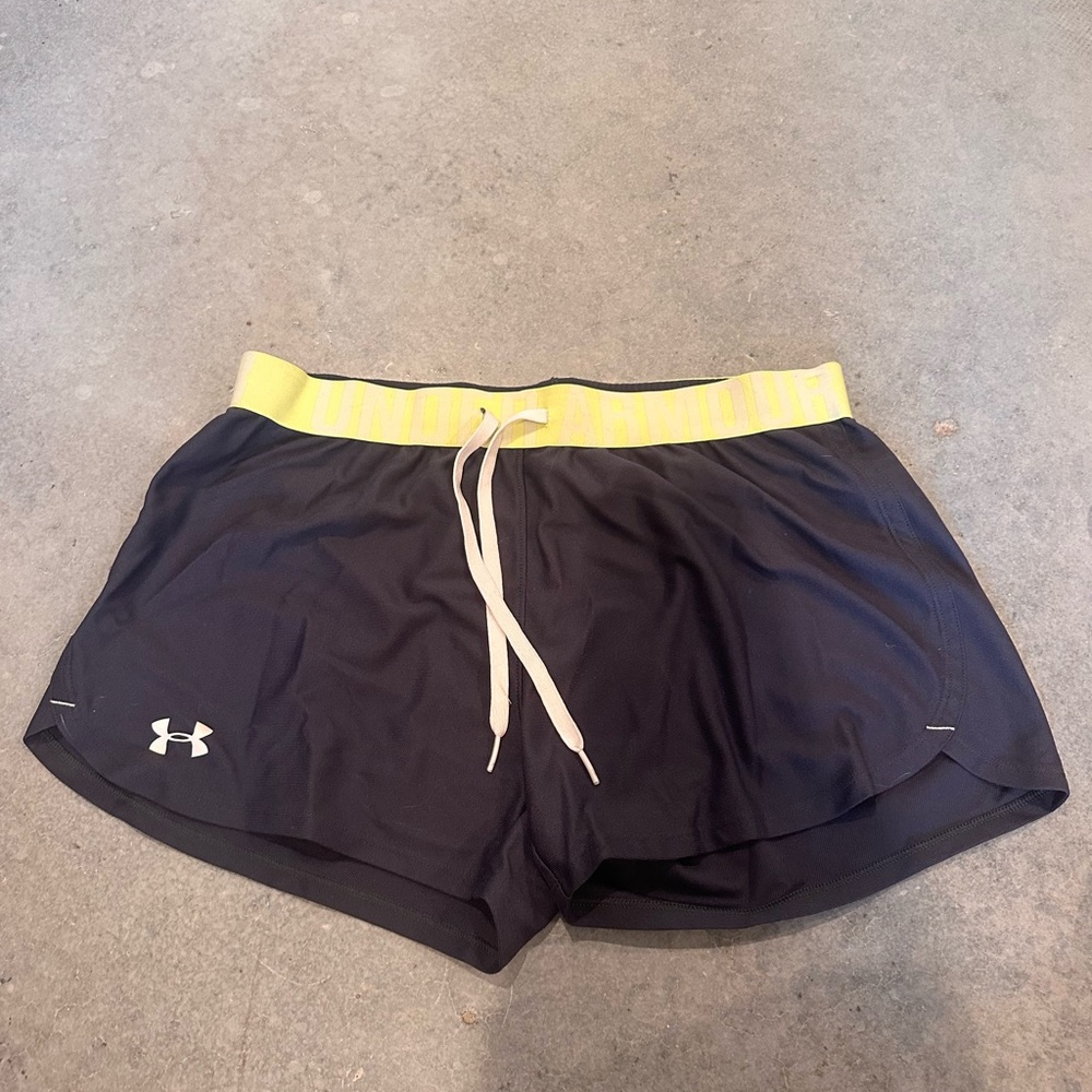 Under Armour Women's Athletic Shorts Black with Yellow Waistband
